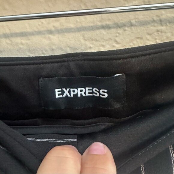 Express Editor Mid Rise Pinstripe Trouser Pant Black & White Size 6 Long - Picture 8 of 10